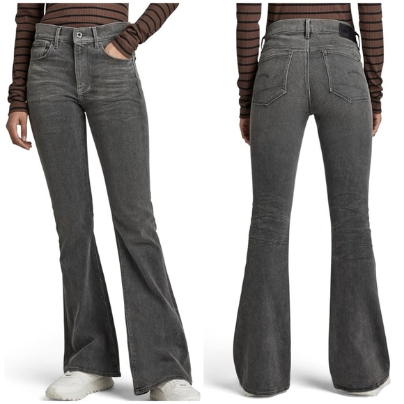 G-STAR RAW Women's 3301 Flare Jeans Faded Grey Generation - Picture 1 of 15